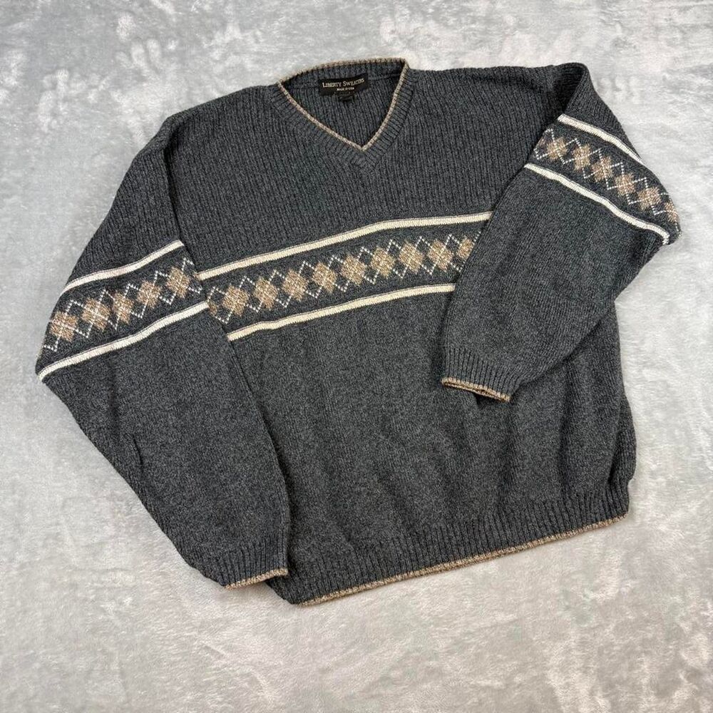 Liberty-london Men's Grey and Blue Jumper